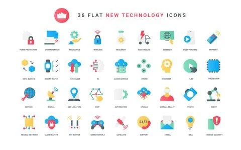 Digital technology for future innovation trendy flat icons set, modern machine Stock-Illustration
