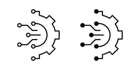 Digital technology gear icon. Style is flat and line symbol Stock Illustration