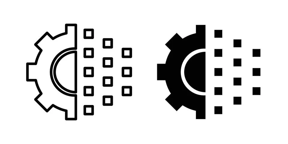 Digital technology gear icon thin line and clipart style vector set Illustrazione stock