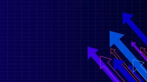 Digital technology glow blue color running arrow on black background Illustrazione stock