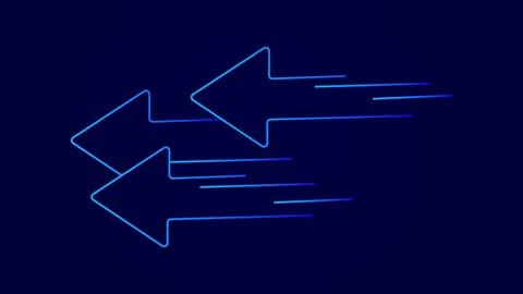 Digital technology glow blue color running arrow on black background Illustrazione stock
