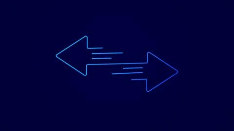Digital technology glow blue color running arrow on black background Illustrazione stock