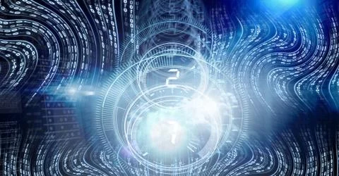 Digital technology glowing interface timer swirling Stockfoto's