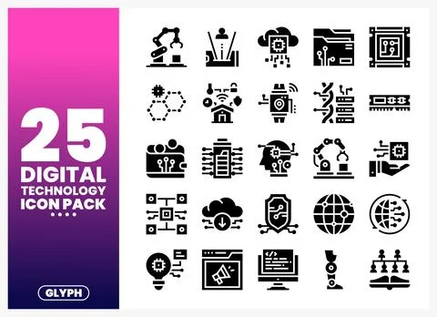 Digital technology glyph icons in a clean. modern style on a white backgrou.. イラスト素材