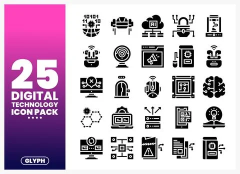 Digital technology glyph icons on a gradient background Stock Illustration