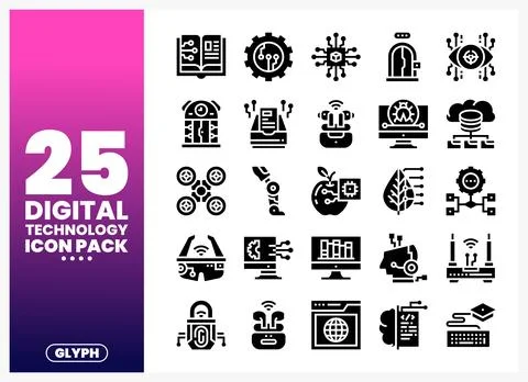 Digital Technology Glyph Icons Pack Stock Illustration