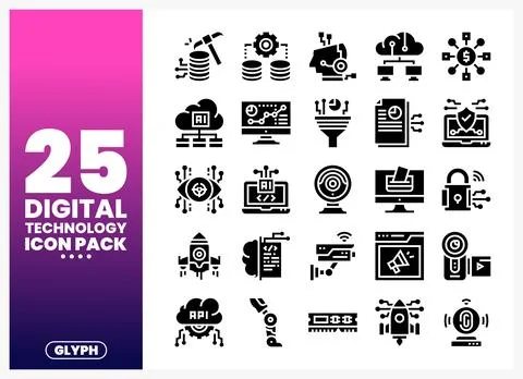 Digital technology glyph icons for tech presentations and websites. graphic.. イラスト素材