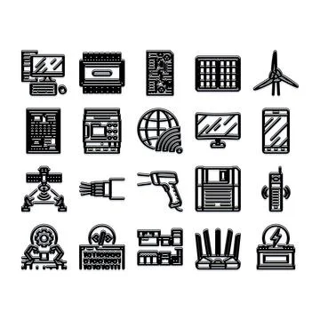 Digital technology, hardware, and communication devices icons Stock Illustration