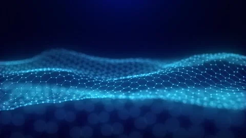 Digital technology hexagon wave. Dark cyberspace with motion dots and lines. Stock-Footage 254474563
