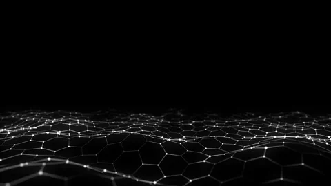 Digital technology hexagon wave. Dark cyberspace with black dots and lines. Video stock 314111367