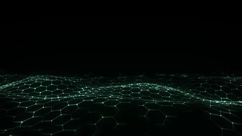 Digital technology hexagon wave. Dark cyberspace with green dots and lines. Video stock 314111395