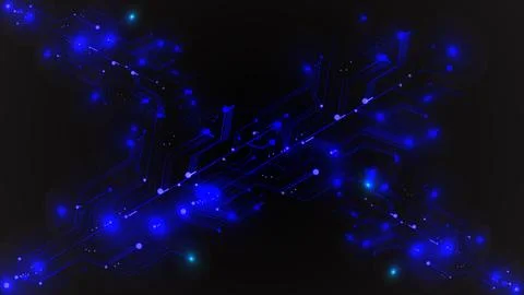 Digital technology HI-tech circuit board glowing data concept line on black.. Illustrazione stock