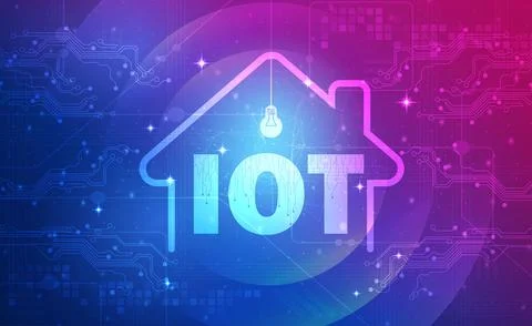 Digital technology Home IoT Internet of things blue pink background abstract Stock Illustration