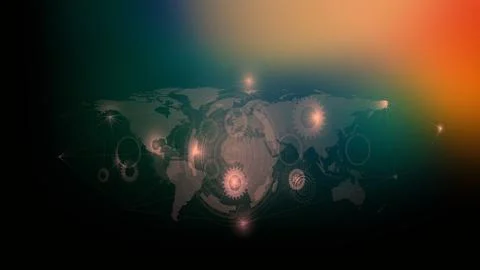 Digital technology HUD elements and connecting data concept line with world.. 스톡 일러스트