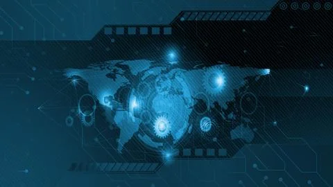 Digital technology HUD elements and connecting data concept line with world.. Stock Illustration