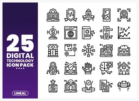 Digital technology icon pack design on a clean white background Stock Illustration