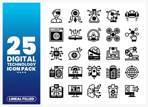 Digital Technology Icons Abstract science and AI concepts on a white backgr.. Stock Illustration