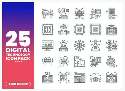 Digital Technology Icons with AI. Cloud. and Data Symbols Stockillustratie