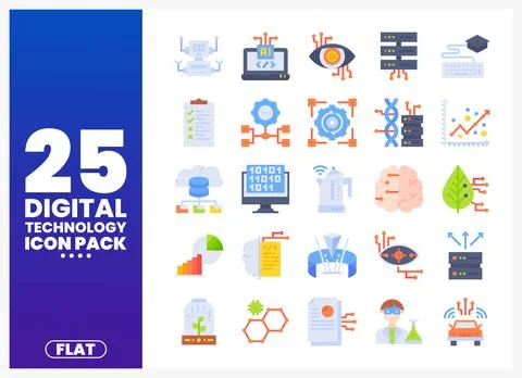 Digital technology icons on a blue gradient background with large number 25 イラスト素材
