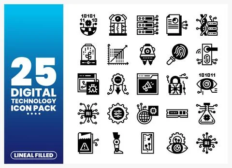 Digital technology icons on blue gradient background. lineal filled icons. イラスト素材