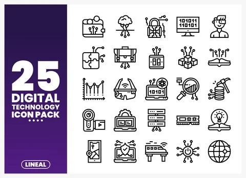 Digital technology icons in a clean. modern. lineal style on a gradient bac.. 库存插图