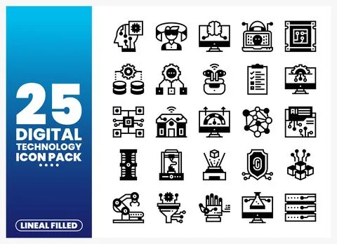 Digital technology icons on a clean white background for creative projects. 库存插图