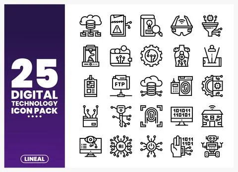 Digital technology icons with cloud. AI. and security symbols in a clean gr.. Stock Illustration