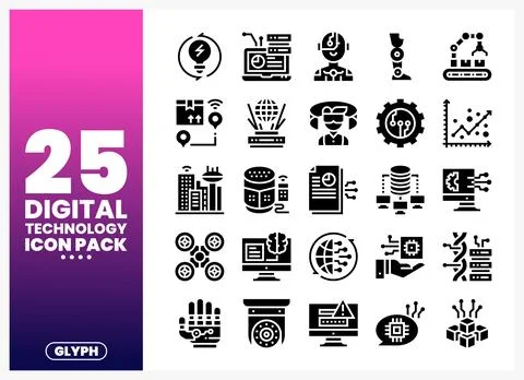 Digital technology icons collection. abstract science and innovation symbol.. Illustrazione stock