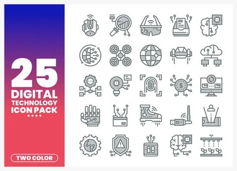 Digital Technology Icons Collection with Abstract Background Illustrazione stock