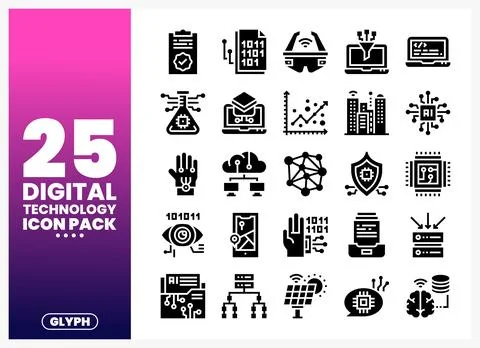 Digital Technology Icons Data. AI. and Futuristic Concepts Stock Illustration