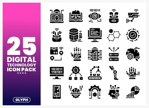 Digital technology icons displayed on a gradient background Stock Illustration