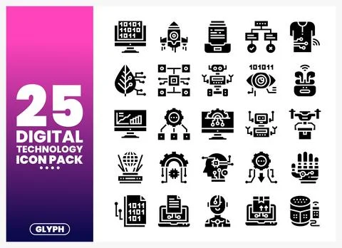 Digital technology icons displayed on a gradient background 스톡 일러스트