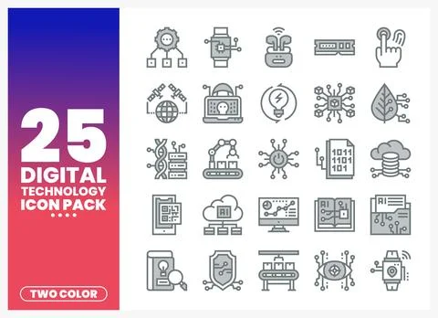 Digital Technology Icons featuring AI. cloud. and connectivity Stock Illustration