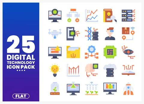 Digital technology icons in flat design style 库存插图