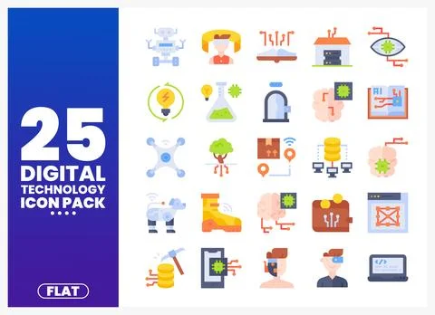Digital technology icons with flat design on a white background. Stock Illustration