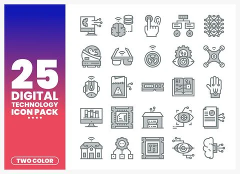Digital technology icons on a gradient background Stockillustratie