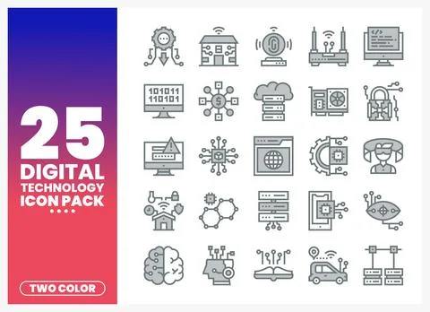 Digital technology icons on a gradient background Stock Illustration