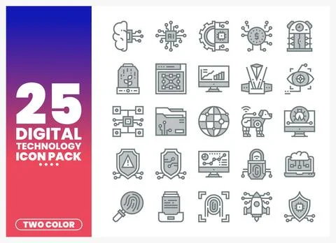 Digital technology icons in gray and white on a gradient background Stockillustratie