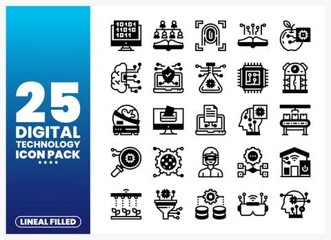 Digital technology icons in lineal filled style for tech projects Stock Illustration