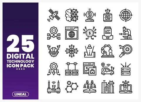 Digital technology icons in lineal style on white background 스톡 일러스트