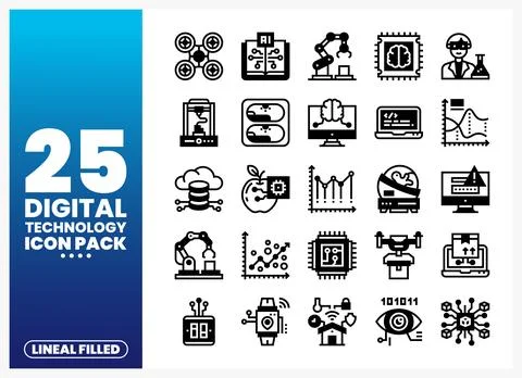 Digital Technology Icons Pack for Business and Innovation Stock Illustration