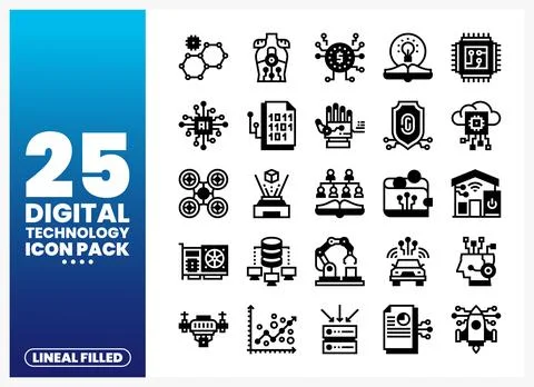 Digital Technology Icons Pack Illustrazione stock