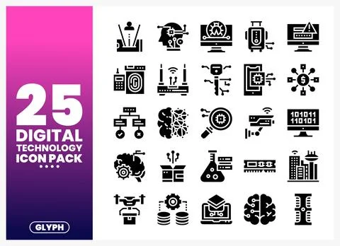 Digital Technology Icons Pack Stock Illustration