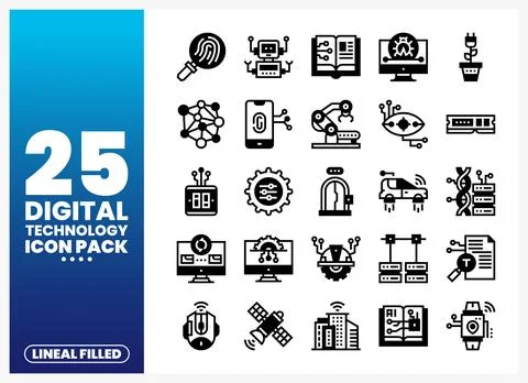 Digital Technology Icons Pack in Lineal Filled Style イラスト素材