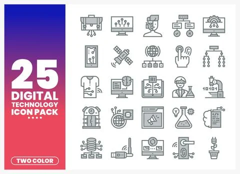 Digital Technology Icons Pack showcasing AI. AI. AI. AI. AI. AI. AI. AI. AI.. Stockillustratie
