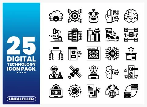Digital technology icons pack showcasing cloud computing. AI. and futuristi.. Illustrazione stock