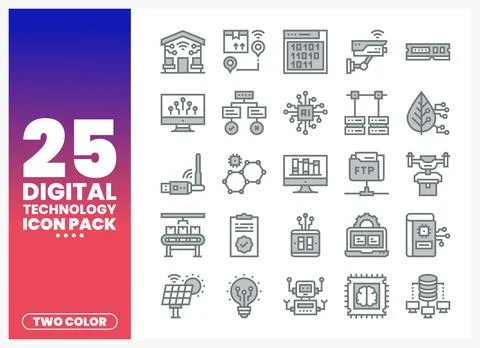 Digital Technology Icons Pack - Two Color Vector Set 스톡 일러스트