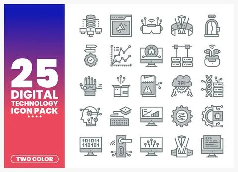 Digital Technology Icons Pack. Two Color Design Stock Illustration