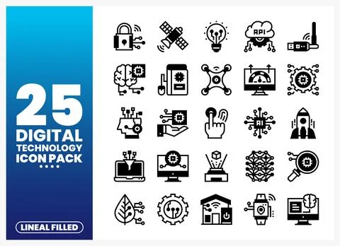 Digital Technology Icons Pack on White Background Stock Illustration