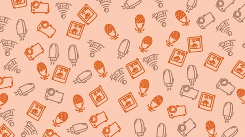 Digital Technology Icons Pattern Background. Projector, Mic, Wi-Fi, USB Drive Stock Footage 339005455